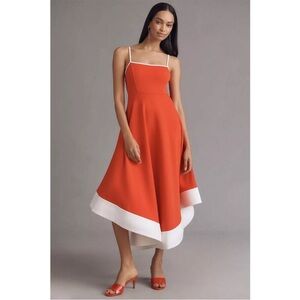 NWT Anthropologie Maeve Colorblock Aline Midi Dress Red White L